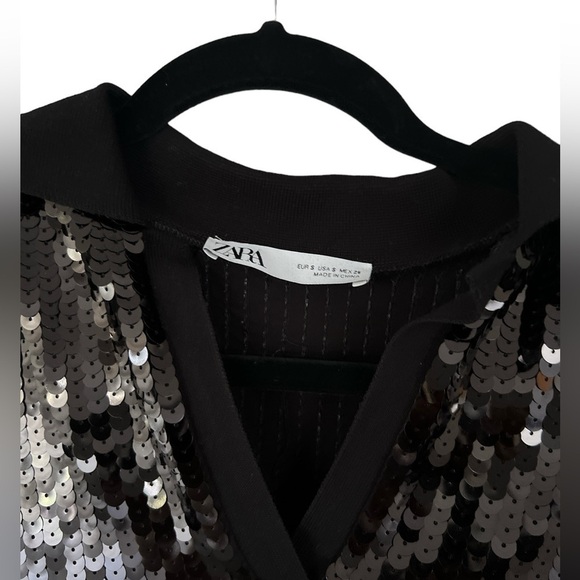 Zara Black Sequined Knit Polo Top - Picture 3 of 9